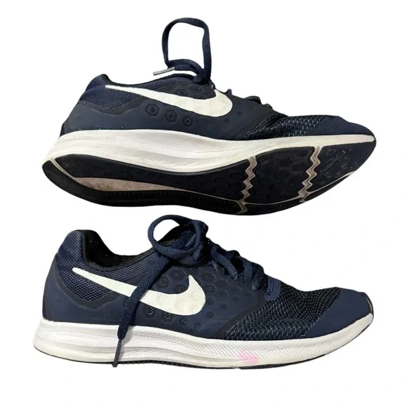 Nike Kids Downshifter 12 Running Shoes Size 5Y Navy Blue White - Picture 2 of 6